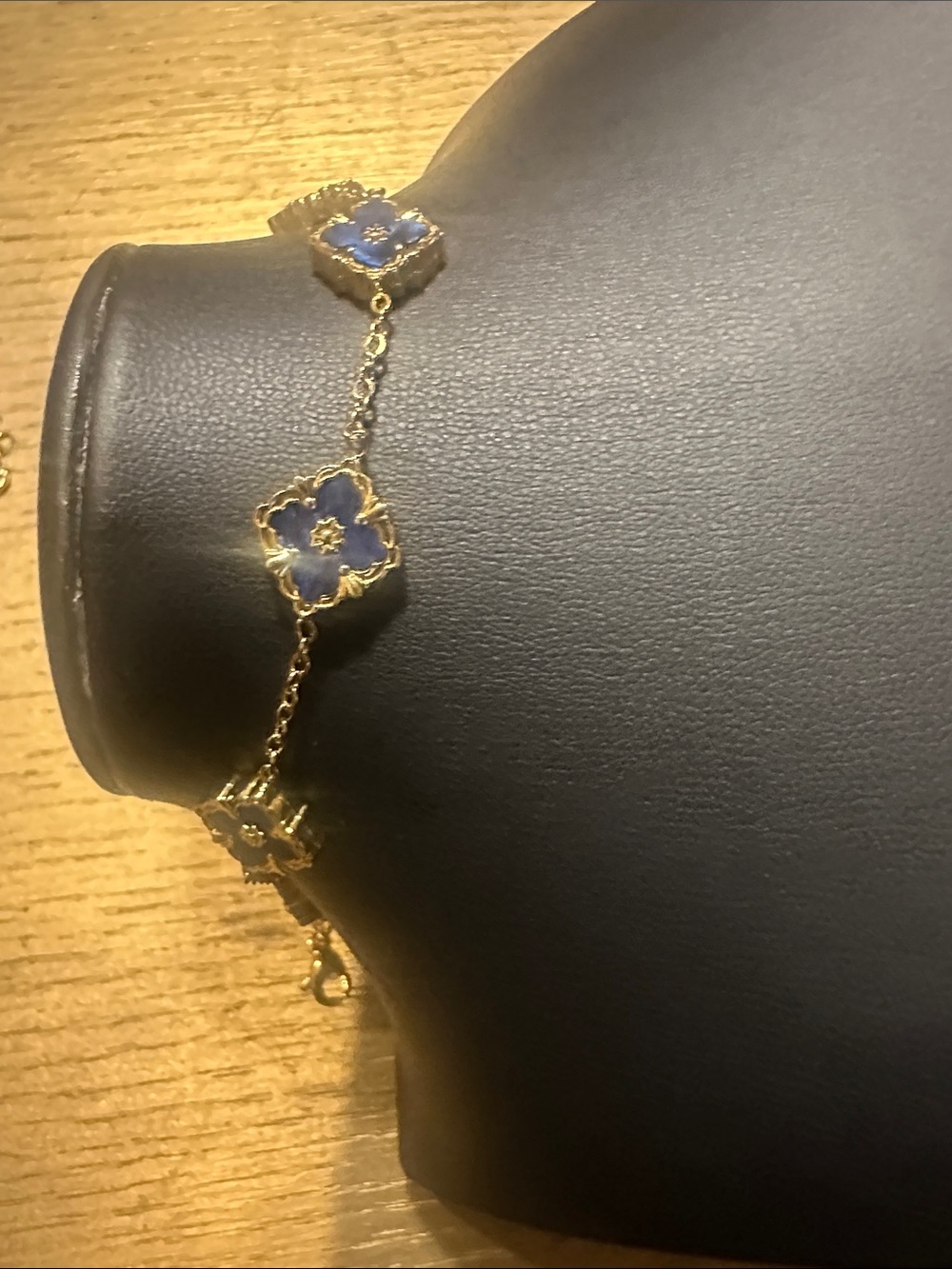 LSJ Gold filled Stainless Steel Bracelet with Blue Clover Accents